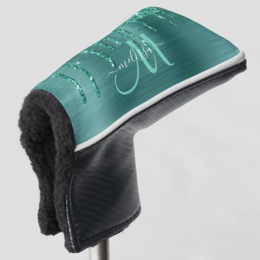 Girly Blauwgroen Geborsteld Metaal Dripping Glitte Golfheadcover (3/4 voorkant)