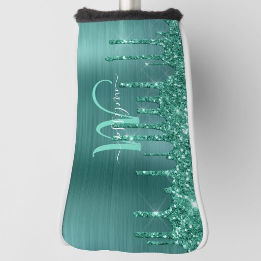 Girly Blauwgroen Geborsteld Metaal Dripping Glitte Golfheadcover (Draai 90)