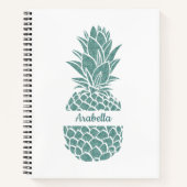 Girly Blauwgroen Glitter Ananas Naam Patroon Notitieboek (Voorkant)
