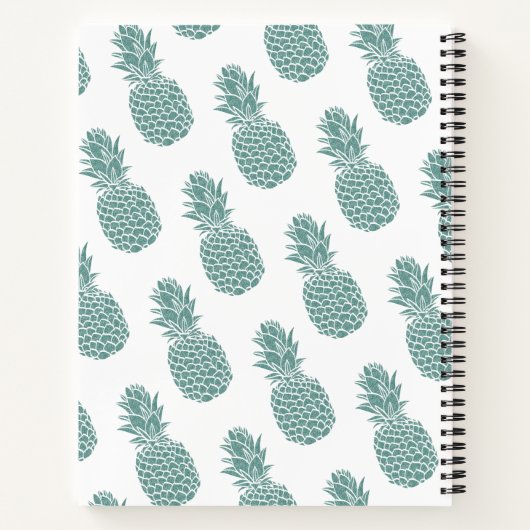 Girly Blauwgroen Glitter Ananas Naam Patroon Notitieboek (Achterkant)