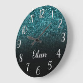 Girly Blauwgroen Glitter Black Ombre Grote Klok (Hoek)