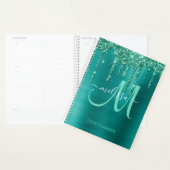 Girly Blauwgroen Glitter Geborsteld Metaal 2024 Planner (Display)