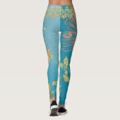 Girly Blauwgroen Glitter Gold Ombre Blue Leggings (Achterkant)