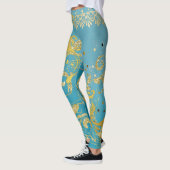 Girly Blauwgroen Glitter Gold Ombre Blue Leggings (Links)