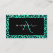 Girly Blauwgroen Green Leopard Spots Chic Black Mo Visitekaartje (Voorkant)