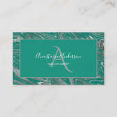 Girly Blauwgroen Green Silver Marble Glitter Monog Visitekaartje (Voorkant)