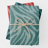 Girly Blauwgroen Groen Rood Zebra Print Inpakpapier Vel (In situ)