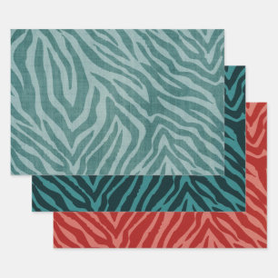 Girly Blauwgroen Groen Rood Zebra Print Inpakpapier Vel