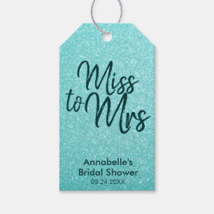 Girly Blauwgroen Groene Glitter Miss naar Mrs Vrij Cadeaulabel