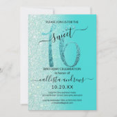 Girly Blauwgroen Mint Green Glitter Ombre Sweet 16 Kaart (Voorkant)