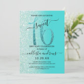 Girly Blauwgroen Mint Green Glitter Ombre Sweet 16 Kaart (Staand voorkant)
