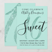 Girly Blauwgroen Mint Green Sequin Glitter Sweet 1 Kaart (Voorkant / Achterkant)