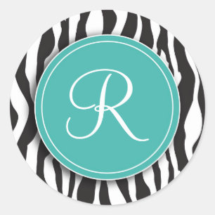 Girly Blauwgroen Monogram Zebra Print Stickers