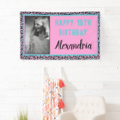 Girly Blauwgroen/Roze Luipaard Print Sweet 16 Verj Spandoek (Insitu)