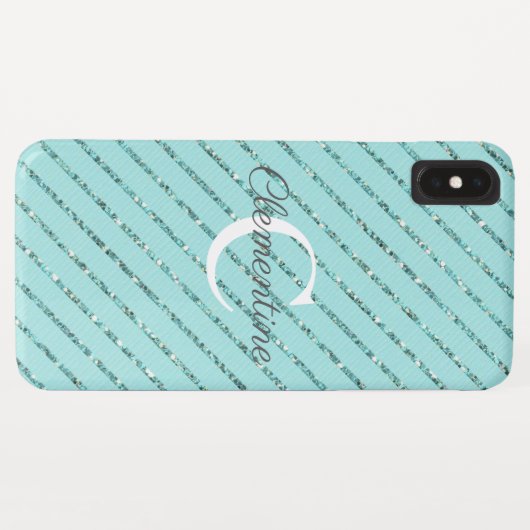 Girly Blauwgroen Turqoise Glitter Stripes Monogram Case-Mate iPhone Case (Achterkant (horizontaal))