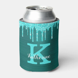 Girly Blauwgroen Turquoise Glitter Drives Monogram Blikjeskoeler