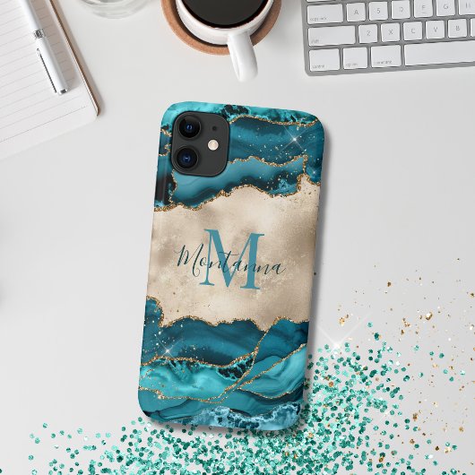 Girly Blauwgroen Turquoise & Gold Agaat Stone Mono Case-Mate iPhone Case