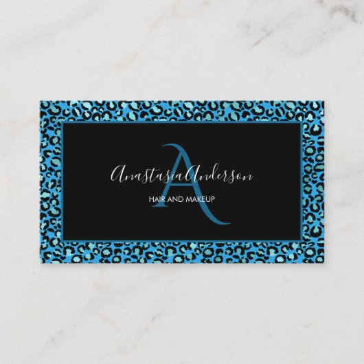 Girly Blauwgroen Turquoise Leopard Spots Black Mon Visitekaartje (Voorkant)