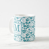 Girly Blauwgroen Turquoise Tropical Flowers Monogr Koffiemok (Voorkant links)