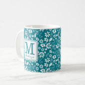 Girly Blauwgroen Turquoise Tropical Flowers Monogr Koffiemok (Voorkant links)