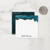 Girly Blauwgroen Velvet Agate Geode Script Square  Notitiekaartje (Voorkant / Achterkant in situ)