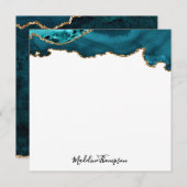 Girly Blauwgroen Velvet Agate Geode Script Square Notitiekaartje (Voorkant / Achterkant)