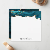 Girly Blauwgroen Velvet Agate Geode Script Square Notitiekaartje (Voorkant / Achterkant in situ)
