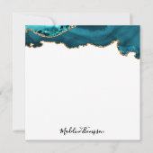 Girly Blauwgroen Velvet Agate Geode Script Square Notitiekaartje (Voorkant)