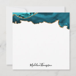 Girly Blauwgroen Velvet Agate Geode Script Square Notitiekaartje