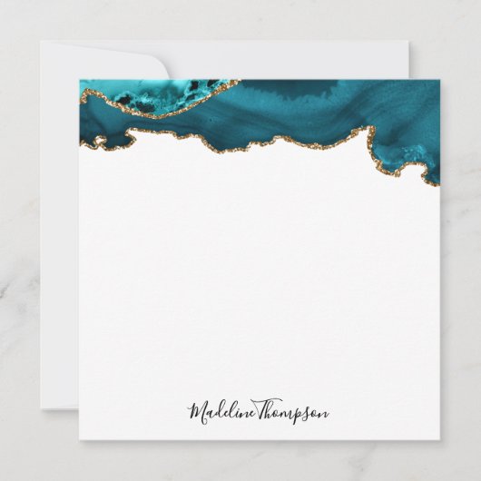 Girly Blauwgroen Velvet Agate Geode Script Square Notitiekaartje (Voorkant)