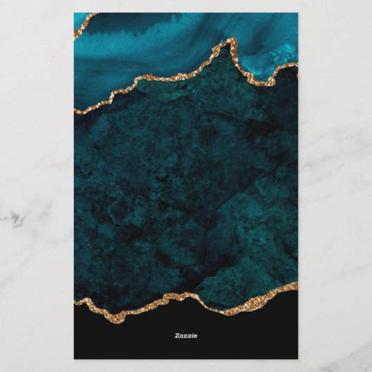 Girly Blauwgroen Velvet Agate Geode Script Typogra Briefpapier (Achterkant)
