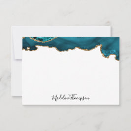 Girly Blauwgroen Velvet Agate Geode Script Typogra Notitiekaartje