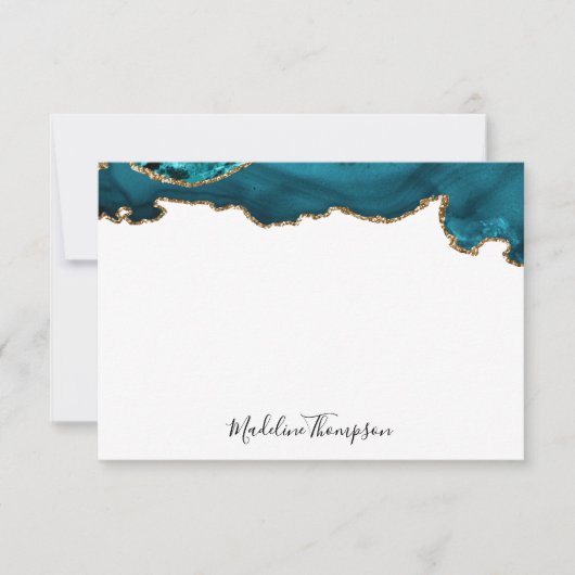 Girly Blauwgroen Velvet Agate Geode Script Typogra Notitiekaartje (Voorkant)