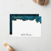 Girly Blauwgroen Velvet Agate Geode Script Typogra Notitiekaartje (Voorkant / Achterkant in situ)