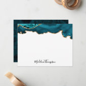 Girly Blauwgroen Velvet Agate Geode Script Typogra Notitiekaartje (Voorkant / Achterkant in situ)