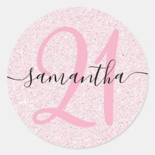 Girly Bleek Pink Faux Glitter Personalized 21 Ronde Sticker