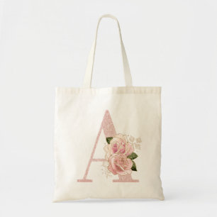 Girly Bleek Roos Gold Glitter Floral Monogram A Tote Bag