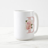 Girly Bleek Roos Gold Glitter Floral Monogram B Koffiemok (Voorkant rechts)