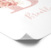 Girly Bleek Roos Gold Glitter Floral Monogram B Poster (Hoek)