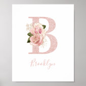 Girly Bleek Roos Gold Glitter Floral Monogram B Poster (Voorkant)