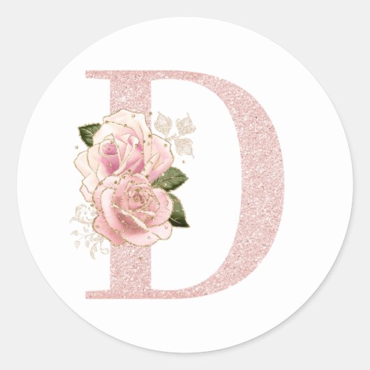 Girly Bleek Roos Gold Glitter Floral Monogram D Ronde Sticker (Voorkant)