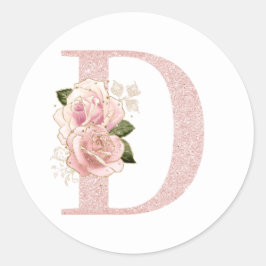 Girly Bleek Roos Gold Glitter Floral Monogram D Ronde Sticker
