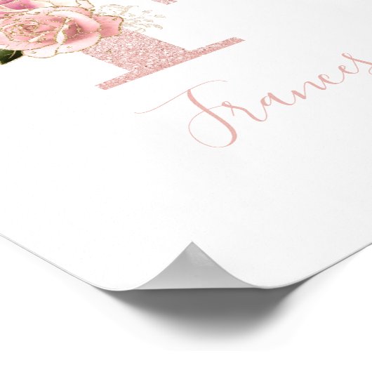 Girly Bleek Roos Gold Glitter Floral Monogram F Poster (Hoek)