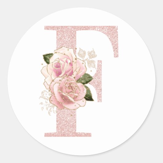 Girly Bleek Roos Gold Glitter Floral Monogram F Ronde Sticker (Voorkant)