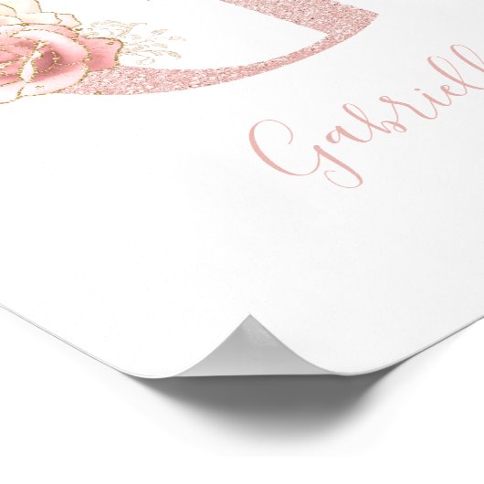 Girly Bleek Roos Gold Glitter Floral Monogram G Poster (Hoek)