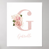 Girly Bleek Roos Gold Glitter Floral Monogram G Poster (Voorkant)