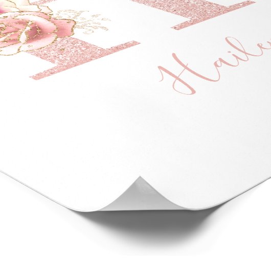 Girly Bleek Roos Gold Glitter Floral Monogram H Poster (Hoek)