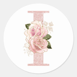 Girly Bleek Roos Gold Glitter Floral Monogram I Ronde Sticker