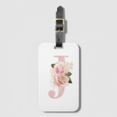 Girly Bleek Roos Gold Glitter Floral Monogram J Bagagelabel (Voorkant (verticaal))