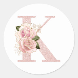 Girly Bleek Roos Gold Glitter Floral Monogram K Ronde Sticker
